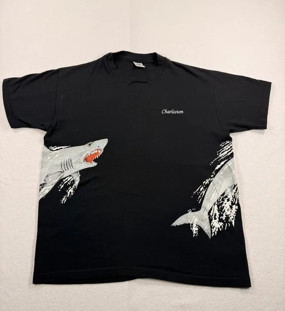 Vintage Anvil Tag Shark Tee AOP Size XL 90s All Over Print Single Stitch